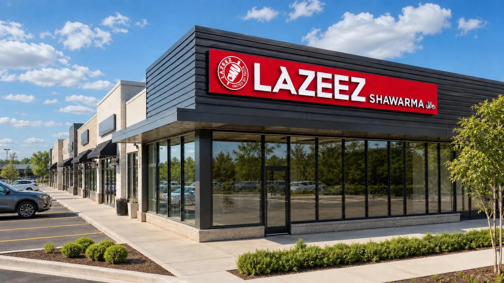 End cap Lazeez Shawarma storefront format
